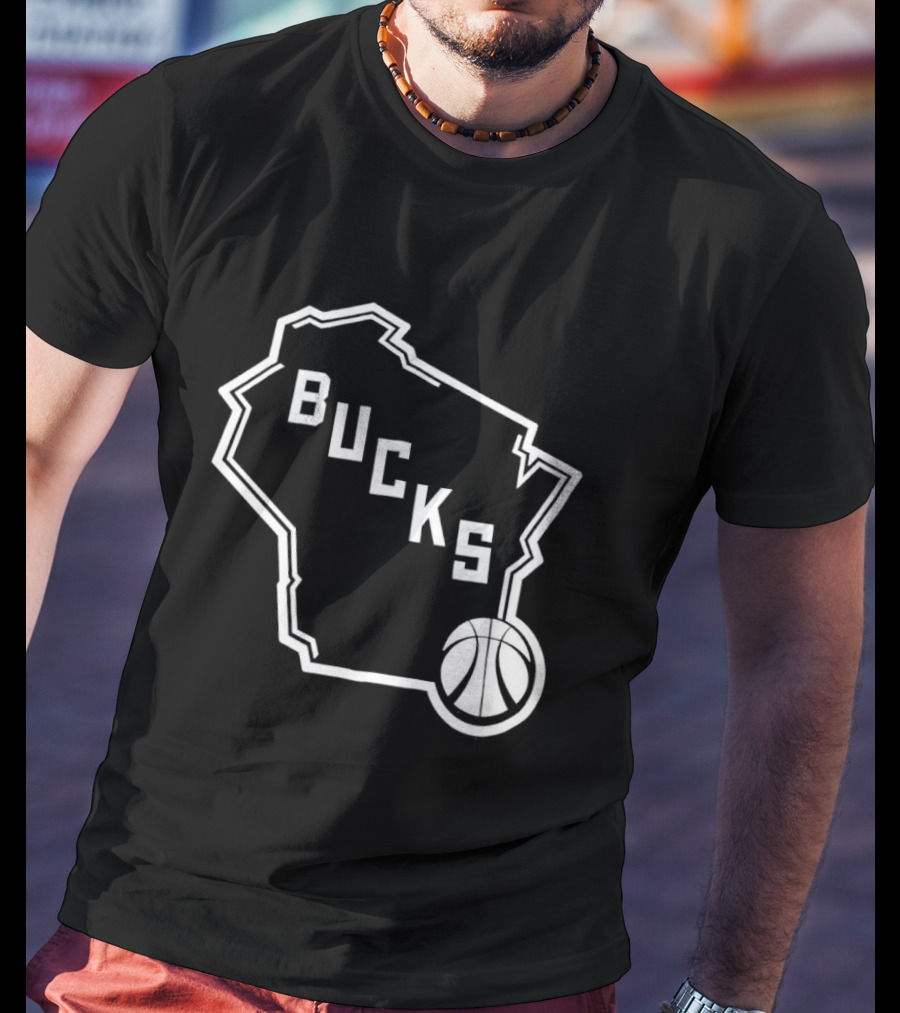 Milwaukee Bucks State Outline With Basketball T-Shirt