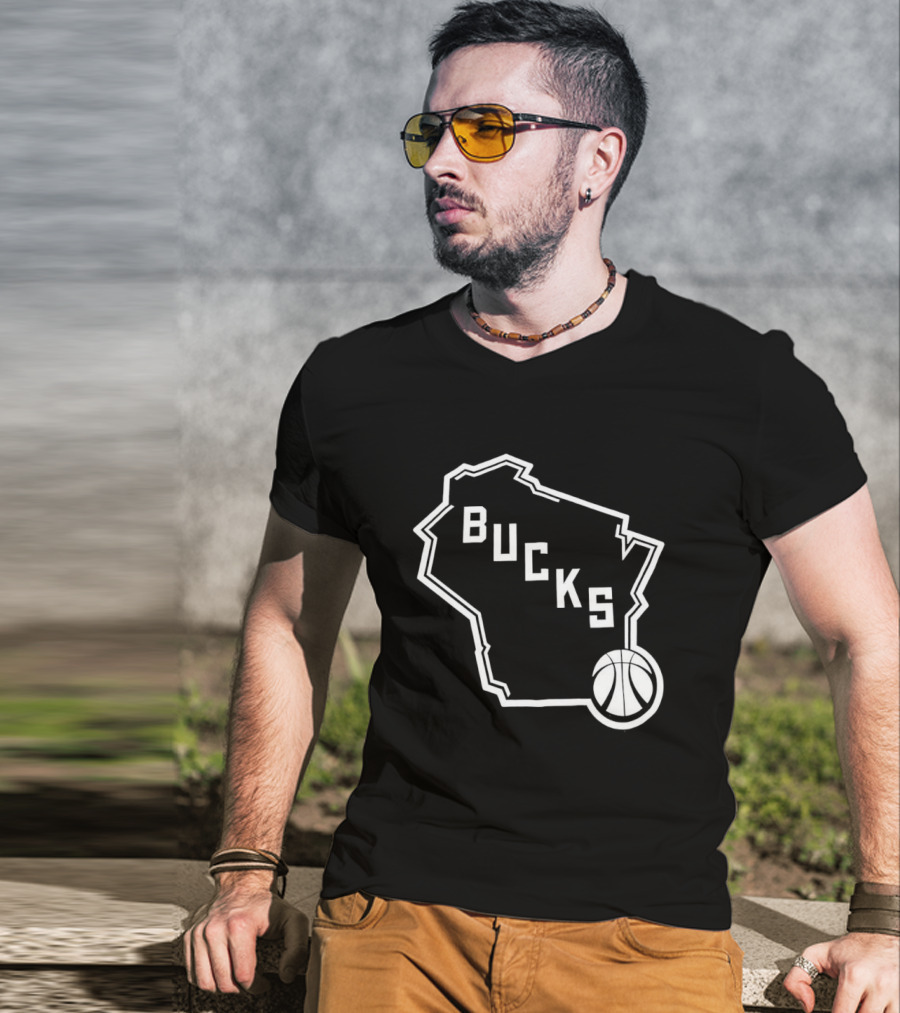 Milwaukee Bucks State Outline With Basketball T-Shirt