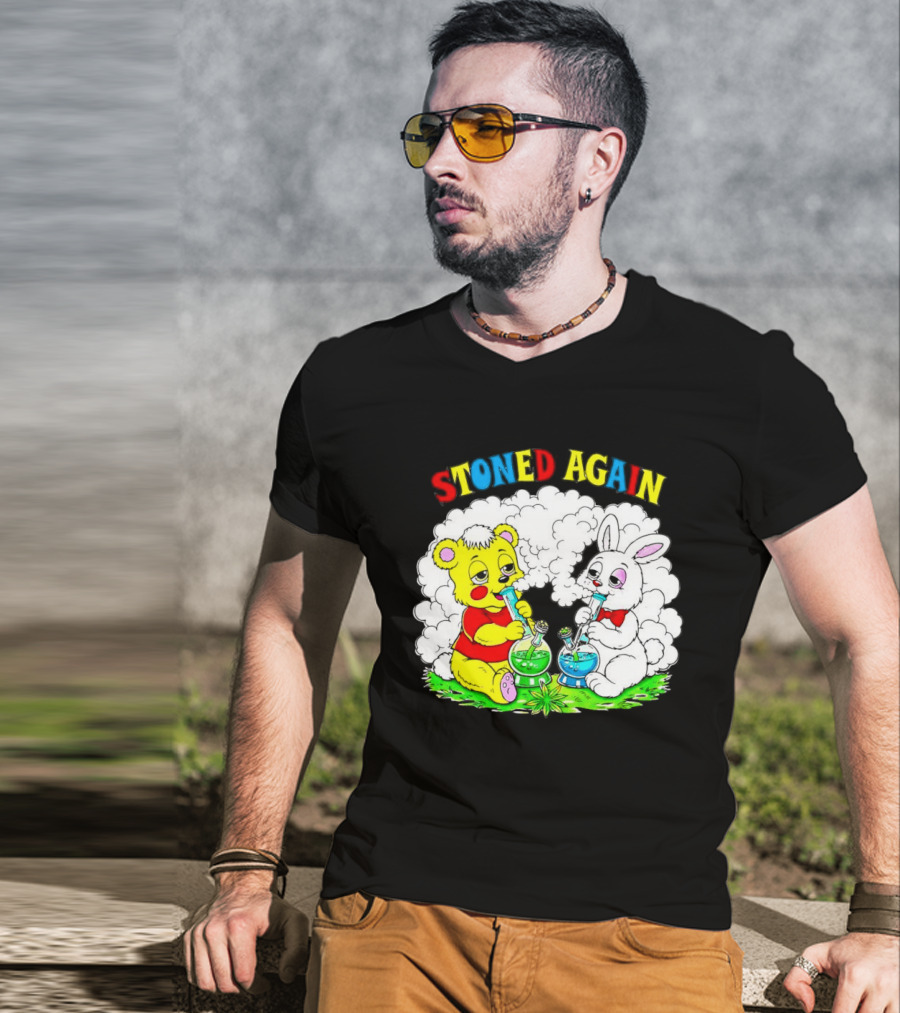 Bear And Bunny Stoned Again Smoking All Day Everyday T-Shirt