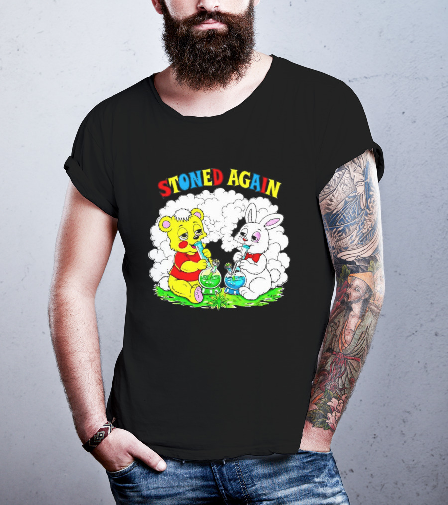 Bear And Bunny Stoned Again Smoking All Day Everyday T-Shirt