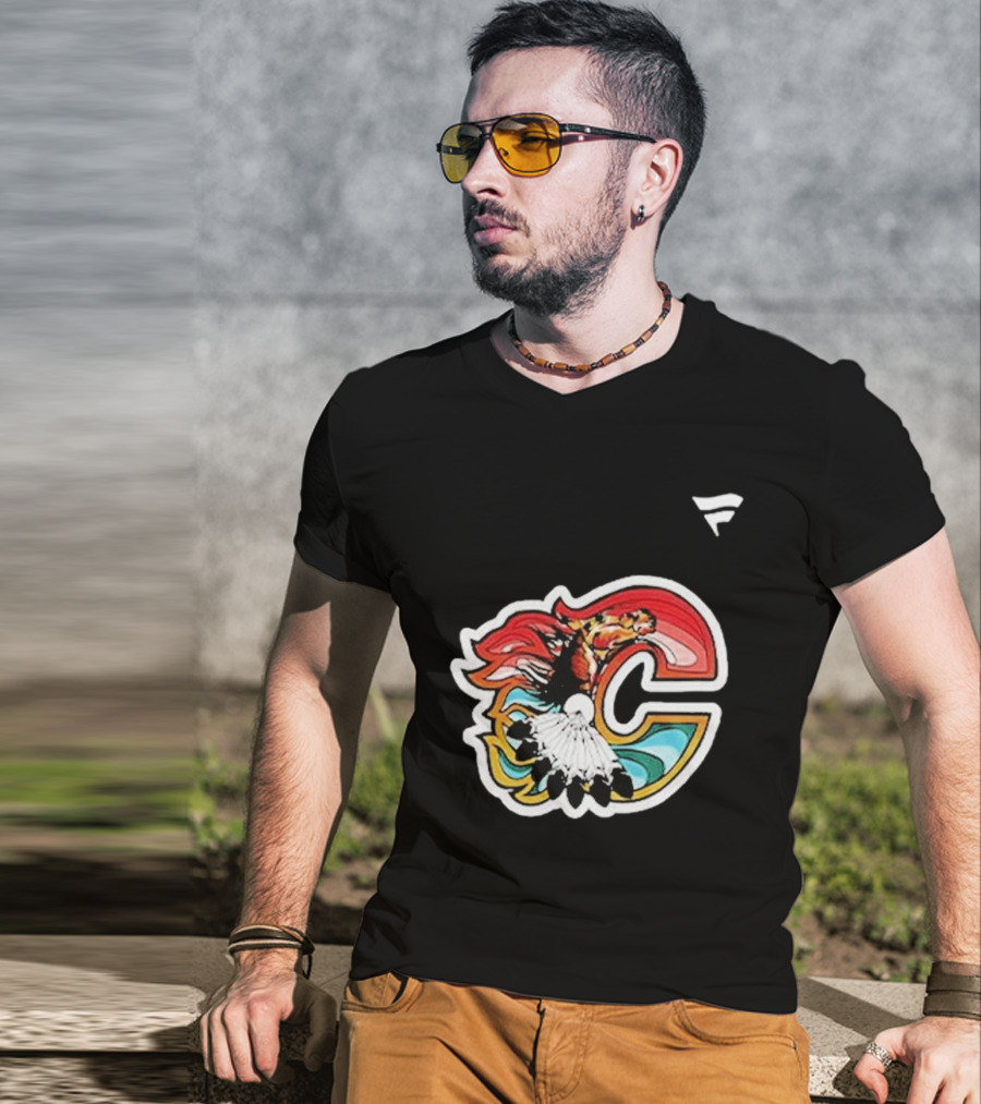 Calgary Flames Hockey Native Tribute C Logo Celebration T-Shirt