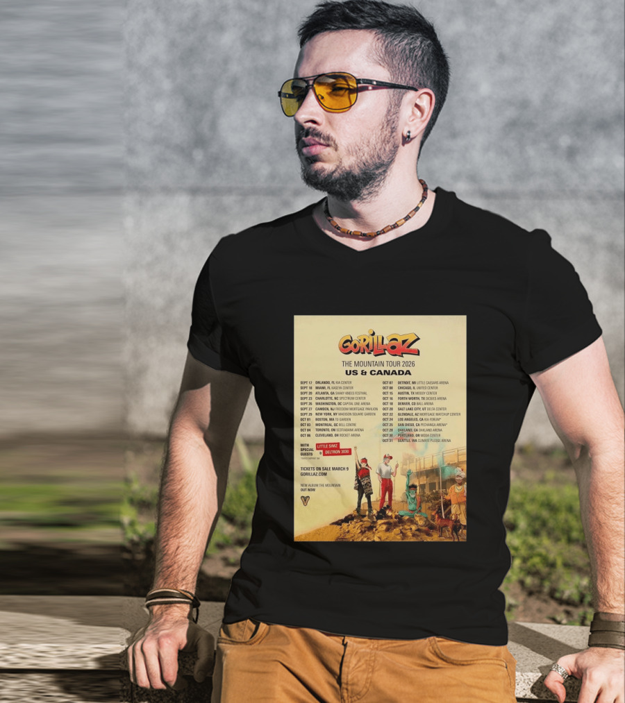 Gorillaz The Mountain Tour 2026 US Canada Dates Little Simz Deltron 3030 T-Shirt