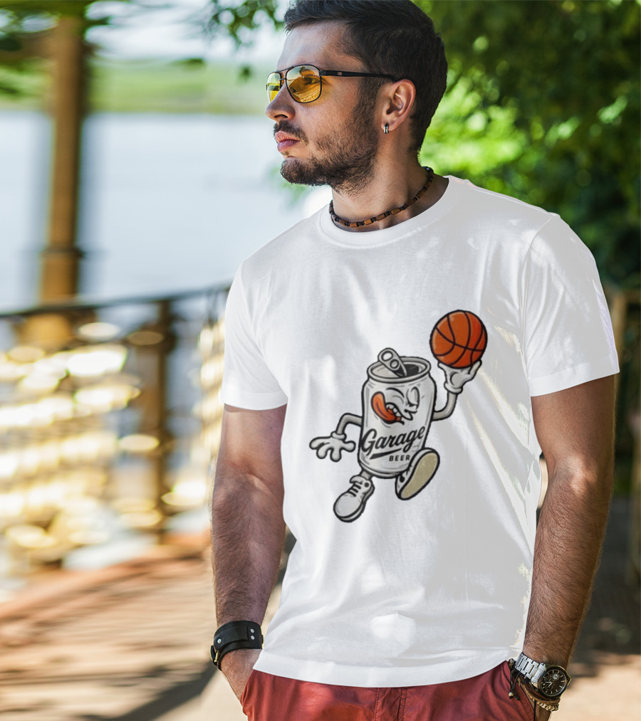Garage Beer Can Basketball Cartoon T-Shirt