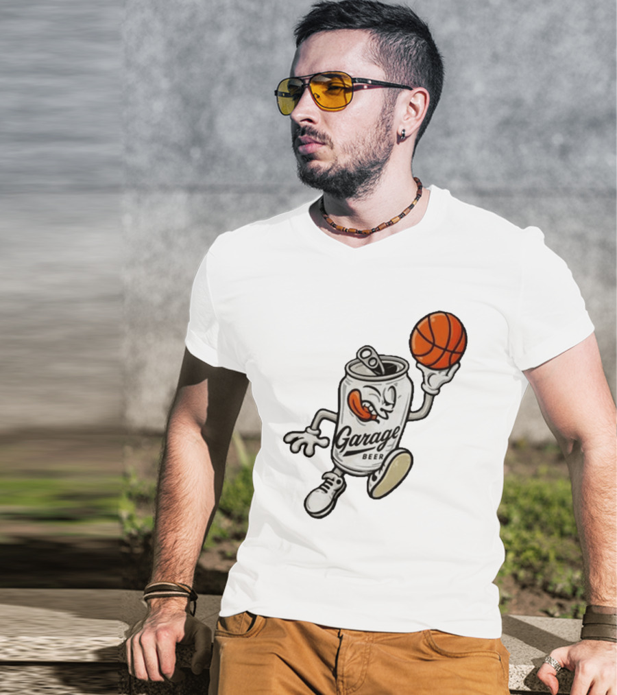 Garage Beer Can Basketball Cartoon T-Shirt
