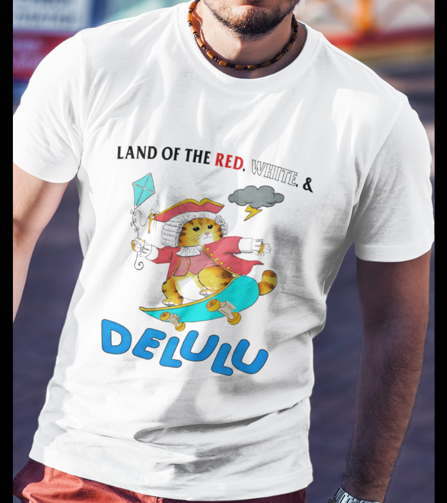 Land Of The Red White And Delulu Cat Pirate Skateboard Kite T-Shirt