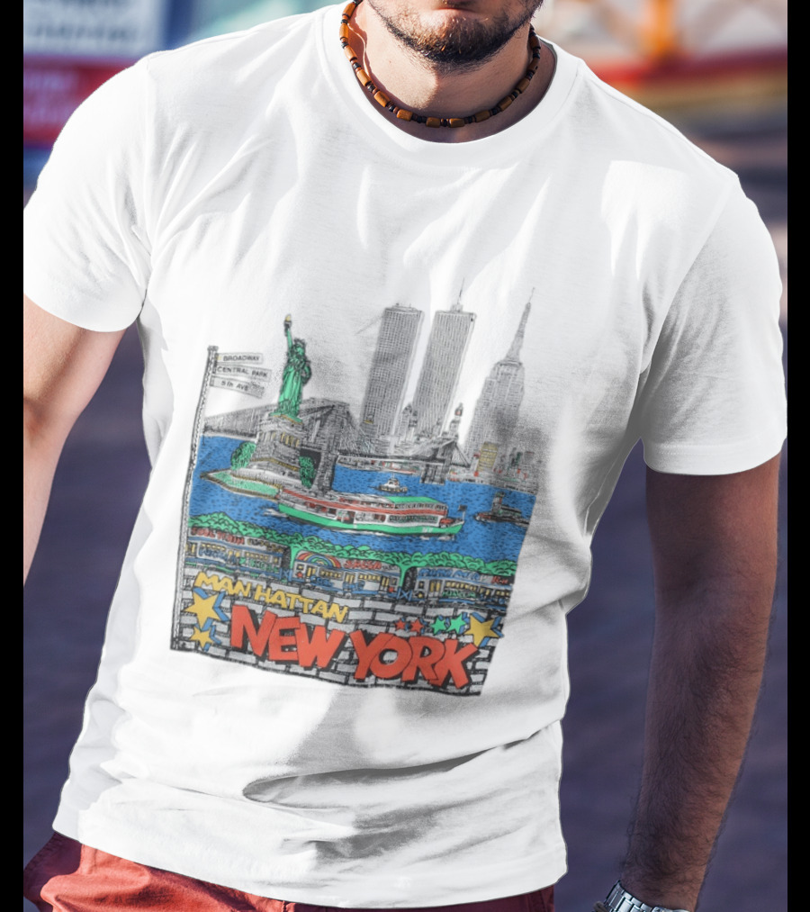 Statue Of Liberty Brooklyn Bridge Broadway Central Park 5th Ave Manhattan New York Skyline T-Shirt