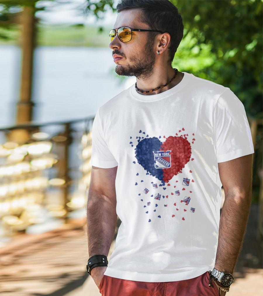 New York Rangers Heart Shaped Emblem With Blue And Red T-Shirt