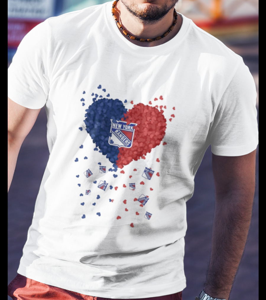 New York Rangers Heart Shaped Emblem With Blue And Red T-Shirt