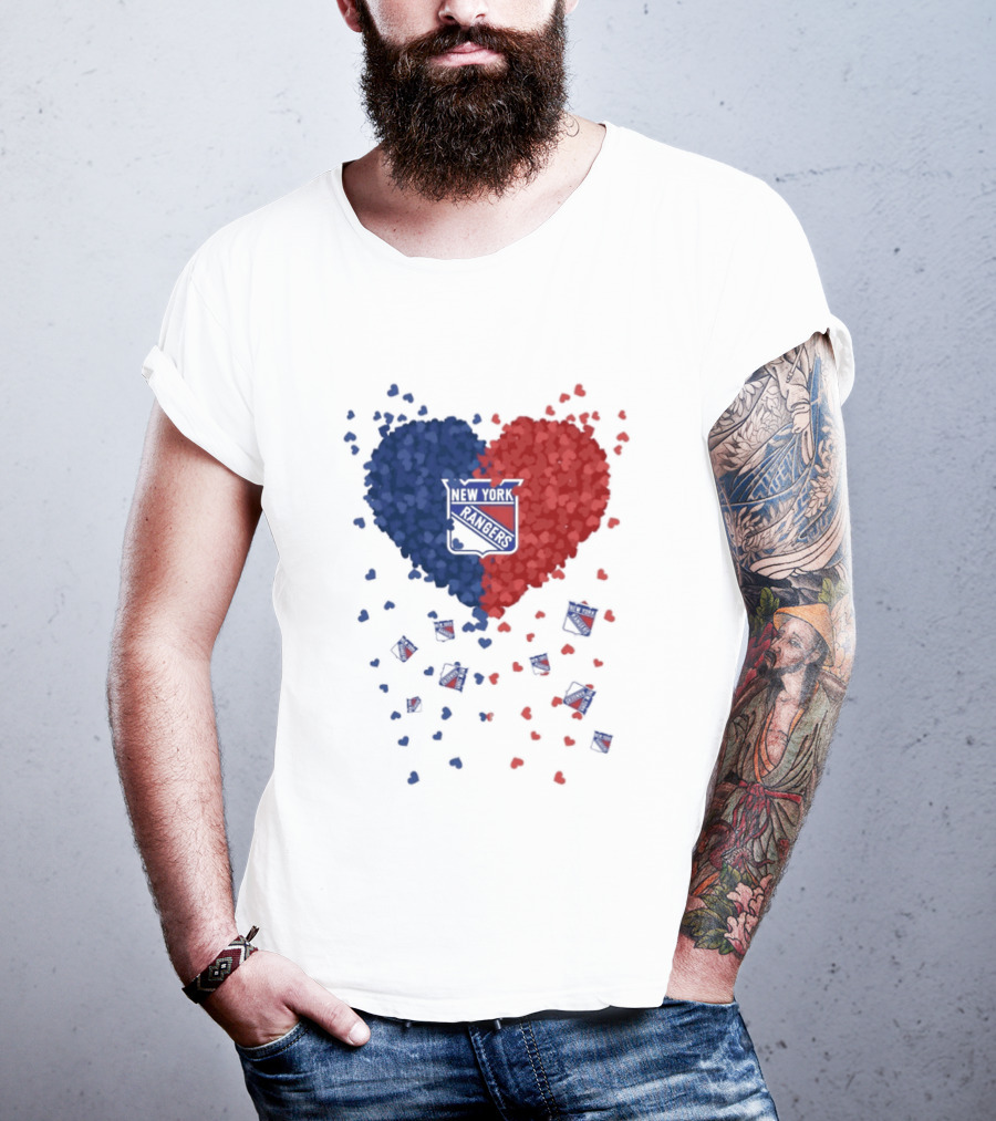 New York Rangers Heart Shaped Emblem With Blue And Red T-Shirt