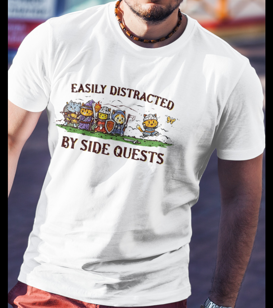 Easily Distracted By Side Quests Cats In Fantasy Costumes T-Shirt