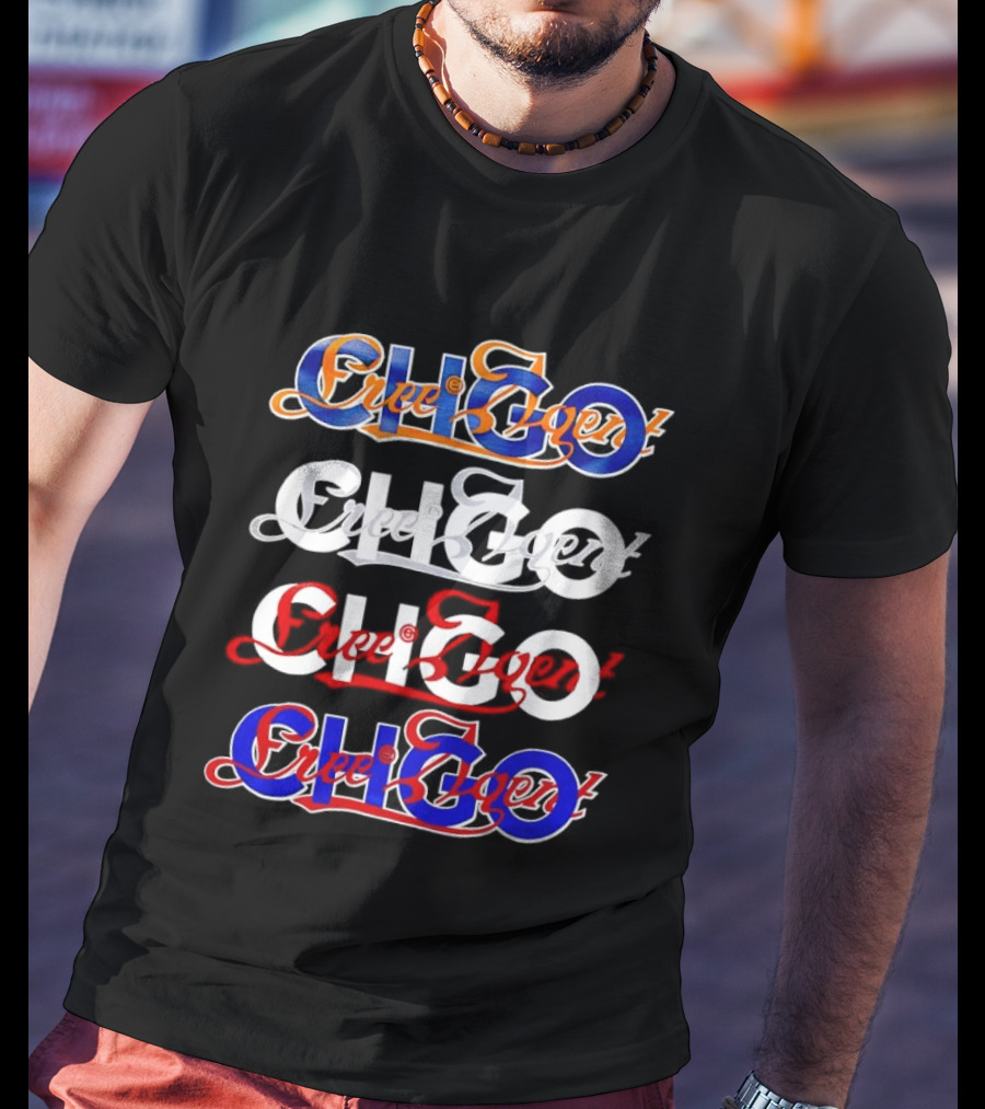 Free Agent X CHGO City Of Sports Teams Multicolor Text Art Collaboration T-Shirt