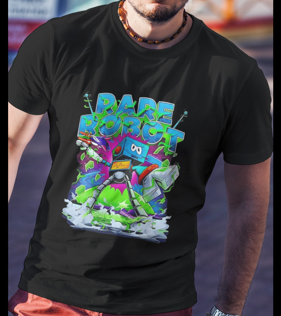 RARE ROBOT 555 Futuristic Retro Neon Style Robot Explosion T-Shirt