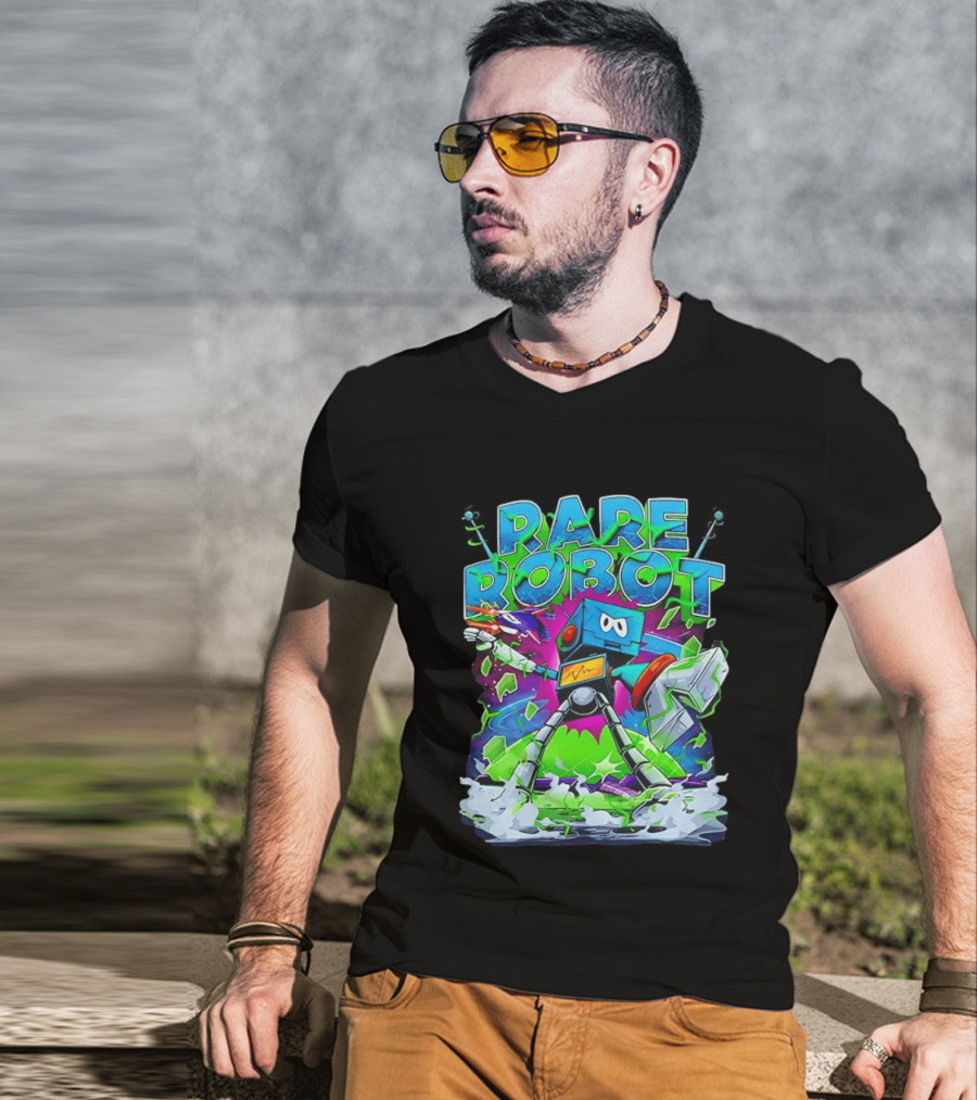 RARE ROBOT 555 Futuristic Retro Neon Style Robot Explosion T-Shirt