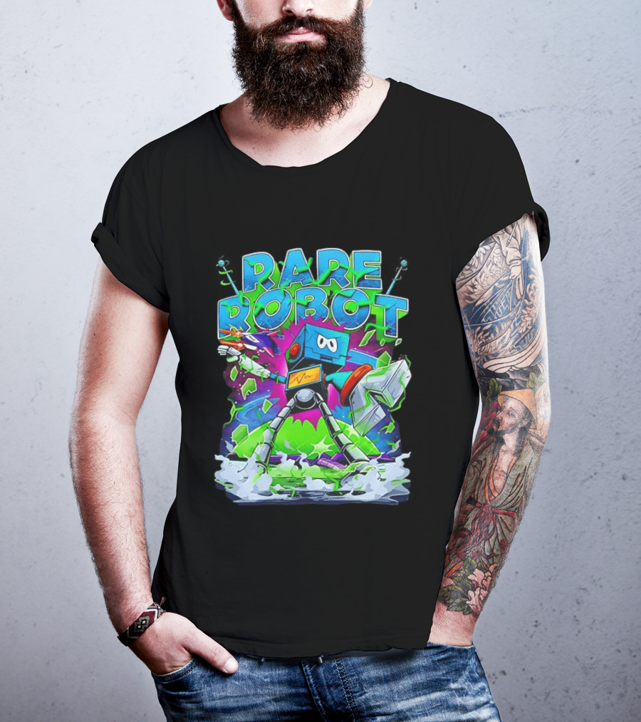 RARE ROBOT 555 Futuristic Retro Neon Style Robot Explosion T-Shirt