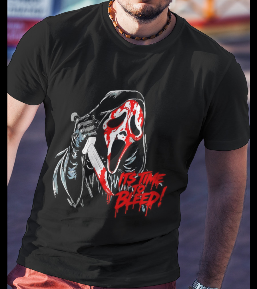 Ghost Face Time To Bleed Horror Iconic Scream Mask T-Shirt