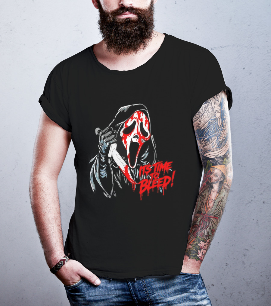 Ghost Face Time To Bleed Horror Iconic Scream Mask T-Shirt