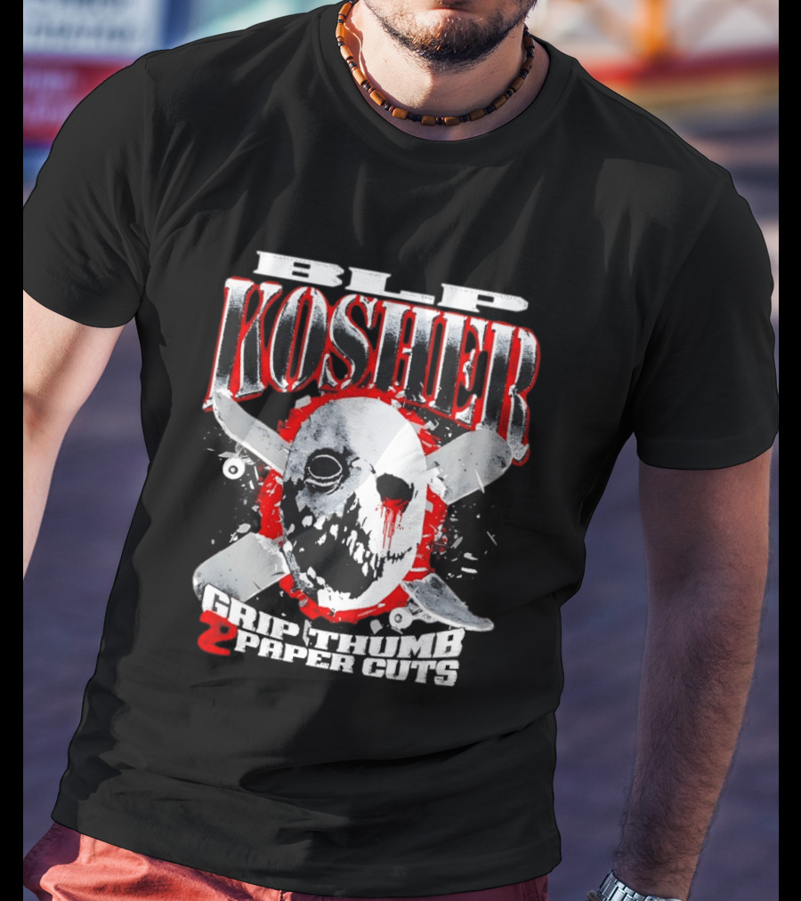 RIP Kosher Grip Thumb Paper Cuts Horror Mask Cross Knives T-Shirt