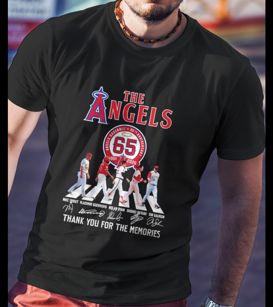 The Angels Baseball 65th Anniversary 1961 2026 Thank You For The Memories Mike Trout Vladimir Guerrero Nolan Ryan Shohei Ohtani Tim Salmon T-Shirt