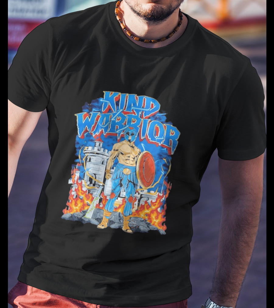 Kind Warrior Castle Flames Comic Hero T-Shirt