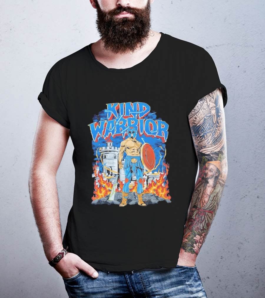 Kind Warrior Castle Flames Comic Hero T-Shirt