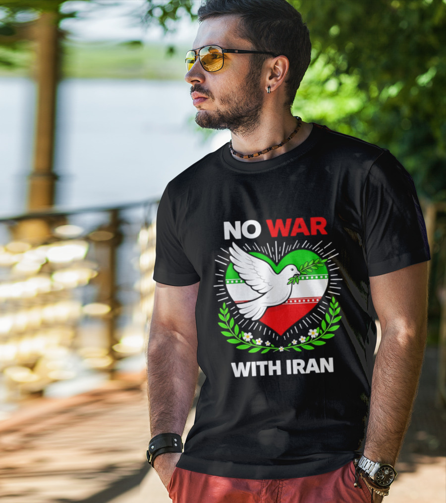 No War With Iran Dove Peace Heart Flag T-Shirt