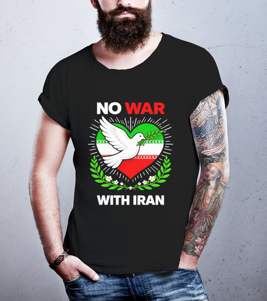 No War With Iran Dove Peace Heart Flag T-Shirt