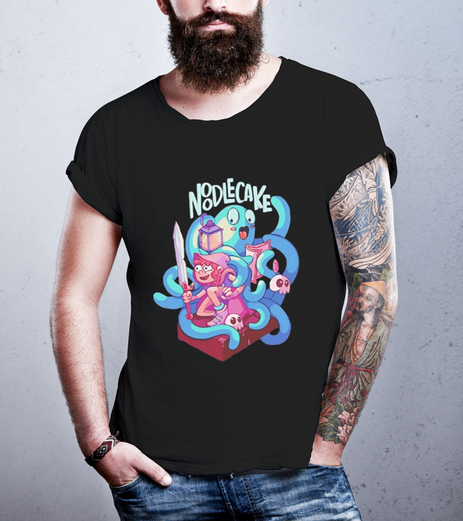 Noodlecake Cartoon Adventurer And Ghost With Sword And Skulls T-Shirt