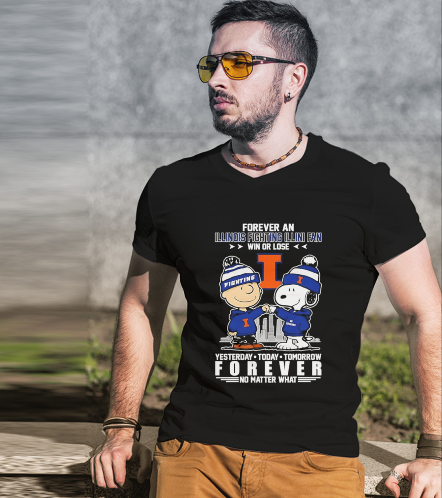 Illinois Fighting Illini Fan Snoopy Charlie Brown Forever Yesterday Today Tomorrow T-Shirt