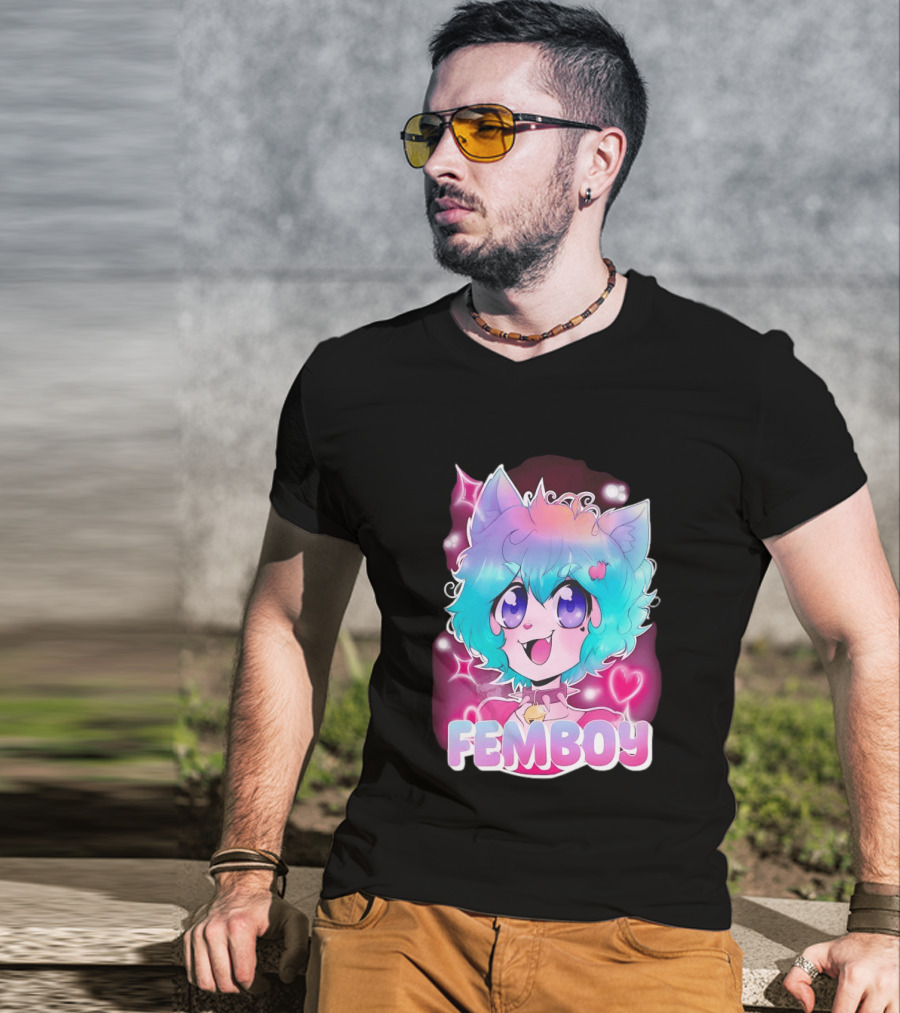 Femboy Anime Pastel Cat Ears Kawaii Aesthetic Cute T-Shirt