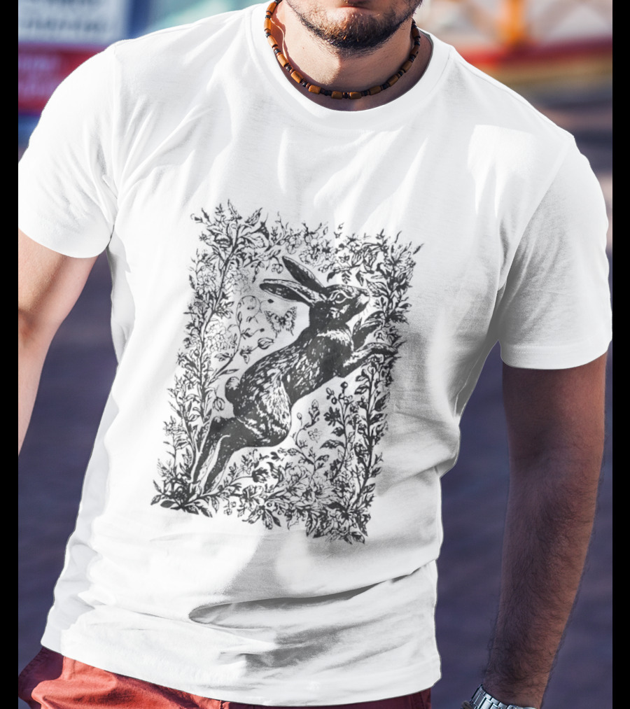 Rabbit Among Flowers Vintage Cottagecore T-Shirt