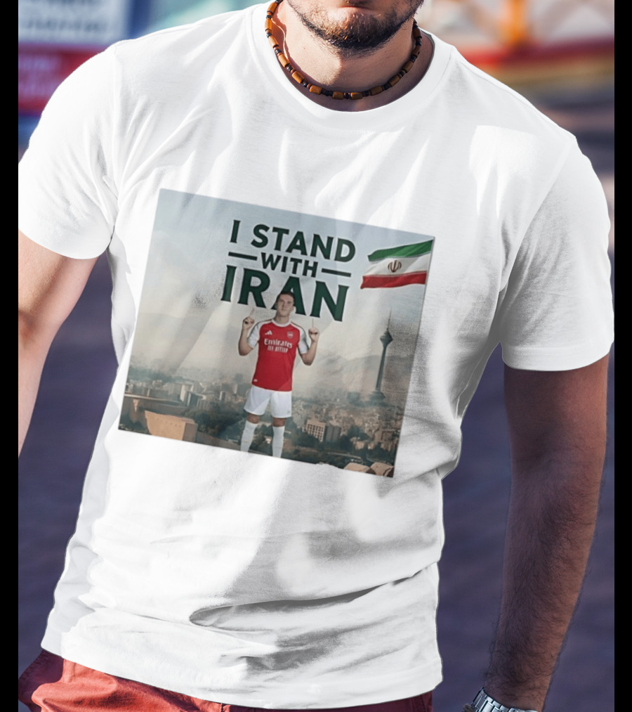 I Stand With Iran Soccer Supporter With Flag And Cityscape T-Shirt