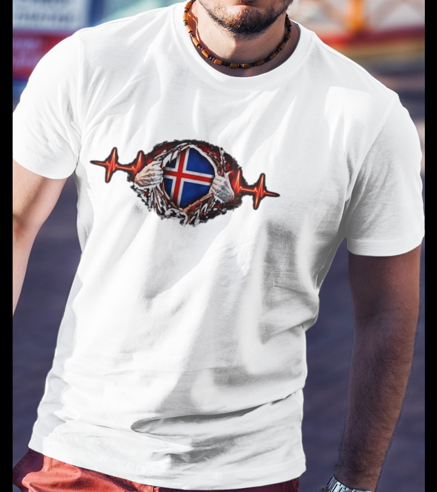 Iceland Heartbeat Flag Reality Glitch T-Shirt