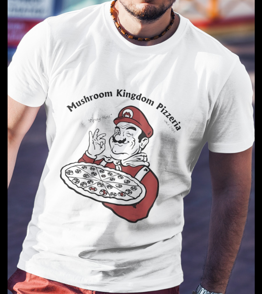 Mushroom Kingdom Pizzeria Funny Pizza Chef Winking Gesture Gaming Fan T-Shirt
