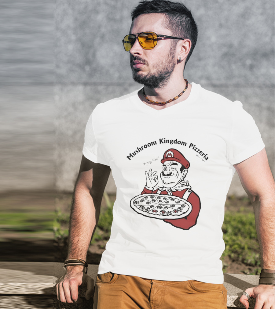 Mushroom Kingdom Pizzeria Funny Pizza Chef Winking Gesture Gaming Fan T-Shirt