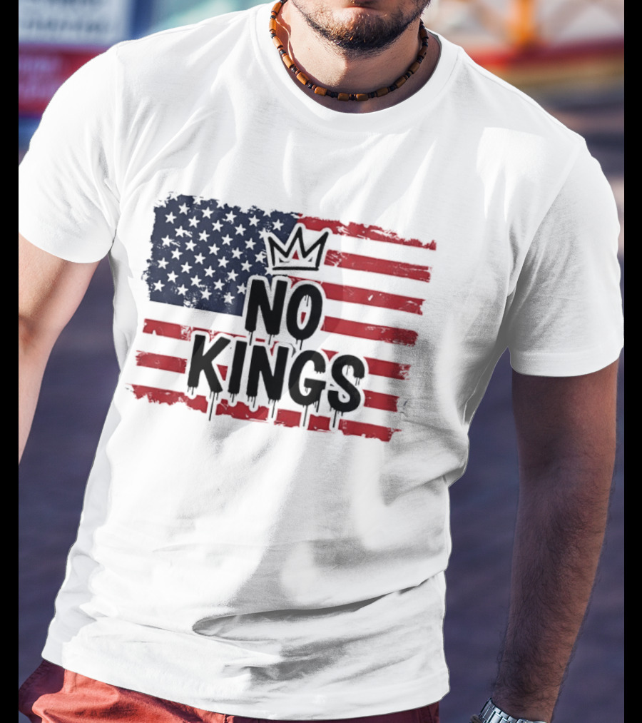 No Kings In America US Flag With Crown Melting Effect T-Shirt