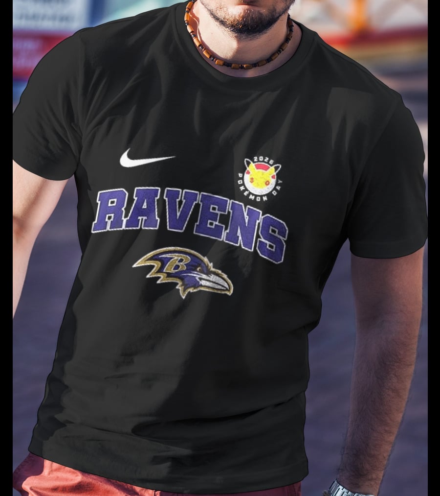 Nike Baltimore Ravens Pikachu 30th Anniversary Collaboration T-Shirt