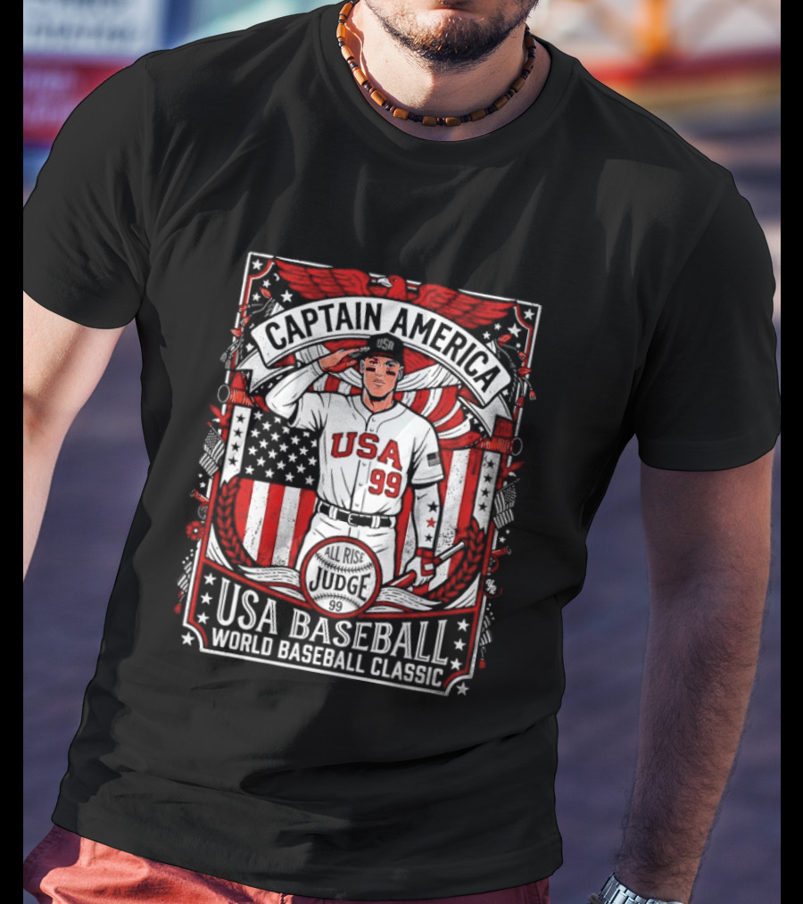 Captain America USA Baseball Judge 99 World Baseball T-Shirt