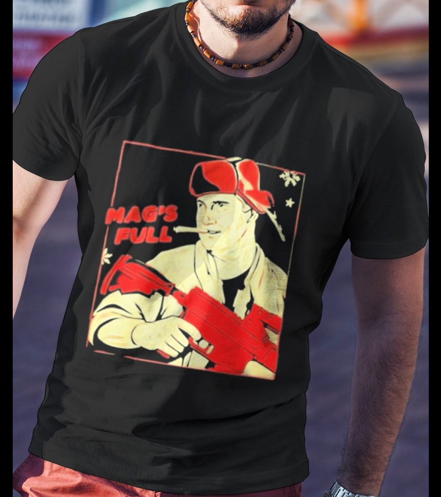 Mag's Full Armed Character With Red Cap And Gun T-Shirt