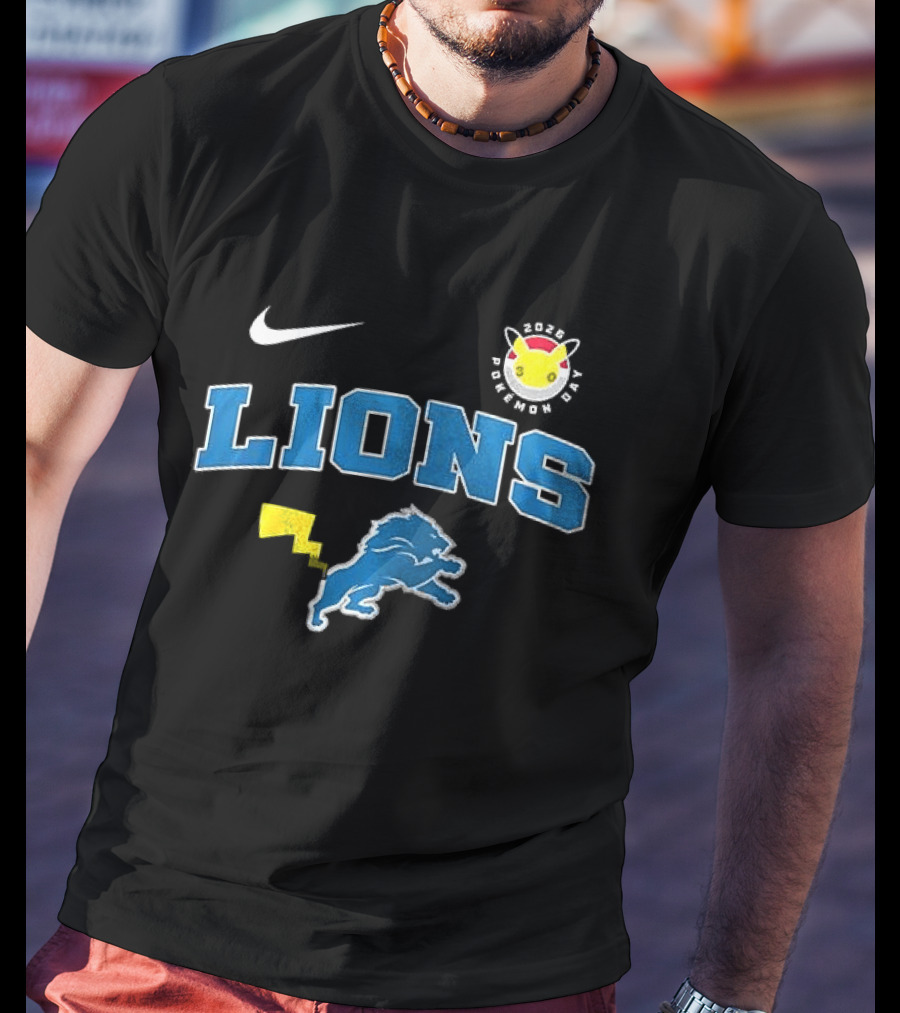 Nike Detroit Lions Pikachu Pokemon Day 2023 Anniversary T-Shirt