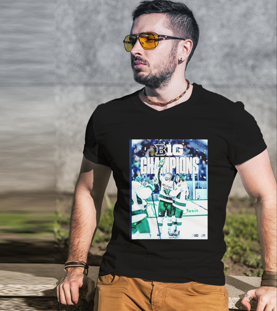 B1G Champions Michigan State Spartans Ice Hockey 2026 B1G Men's Hockey Regular Season Champs Back To Back T-Shirt