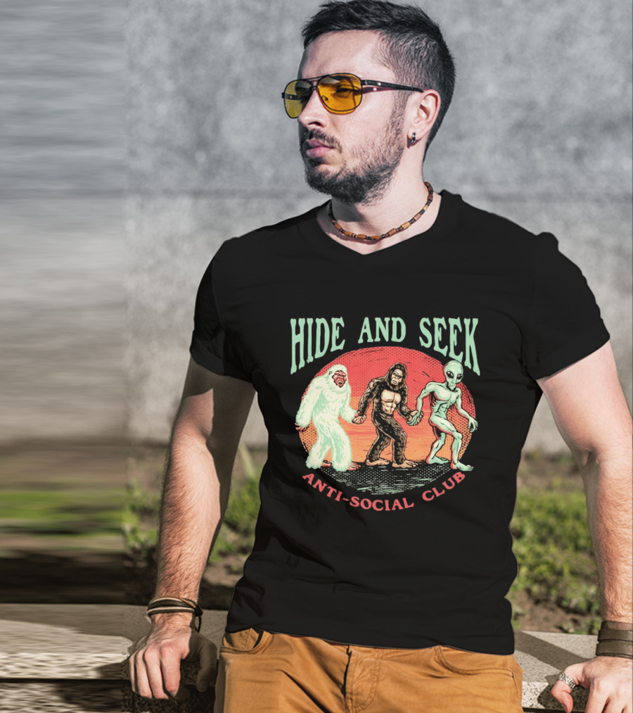 Hide And Seek Antisocial Club Yeti Sasquatch Little Green Man T-Shirt