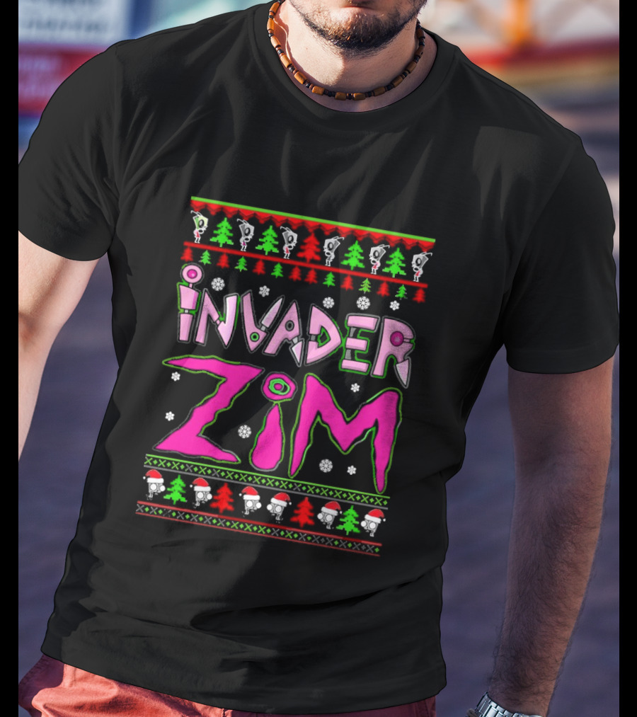 Invader Zim Christmas Sweater Santa Hat Trees T-Shirt