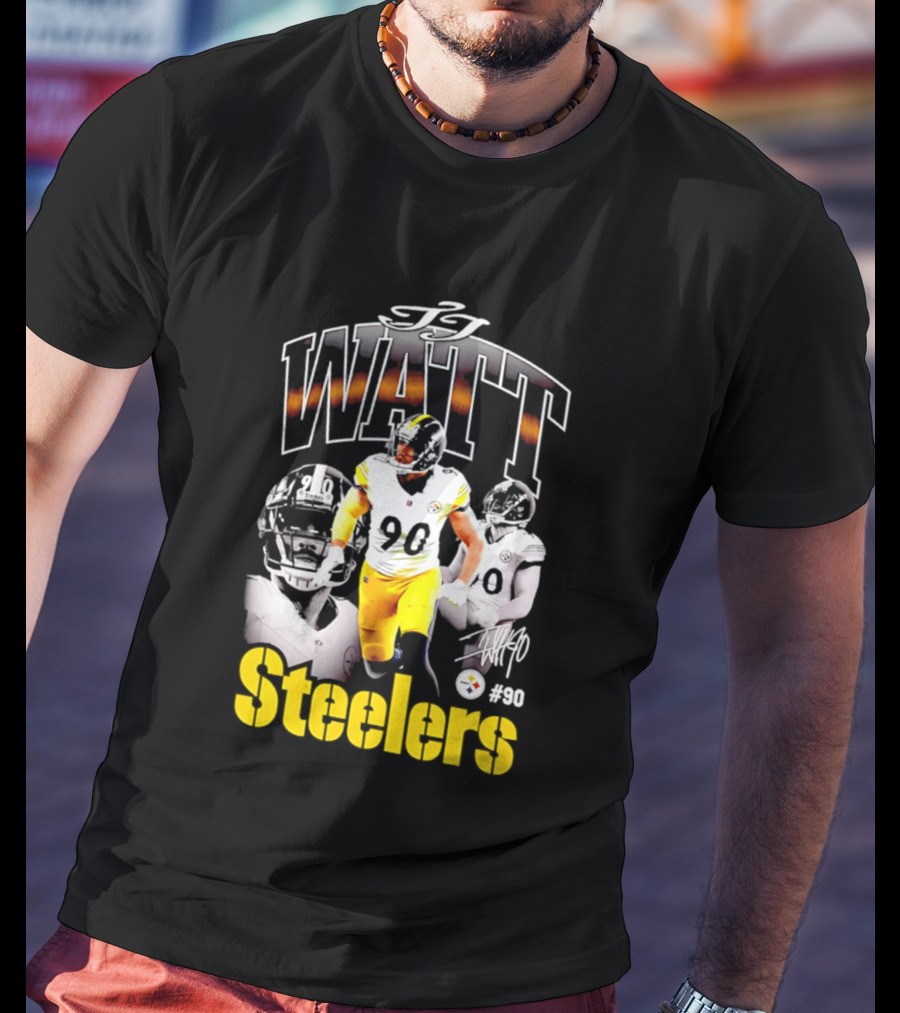 T.J. Watt Steelers #90 Triple Image With Signature T-Shirt