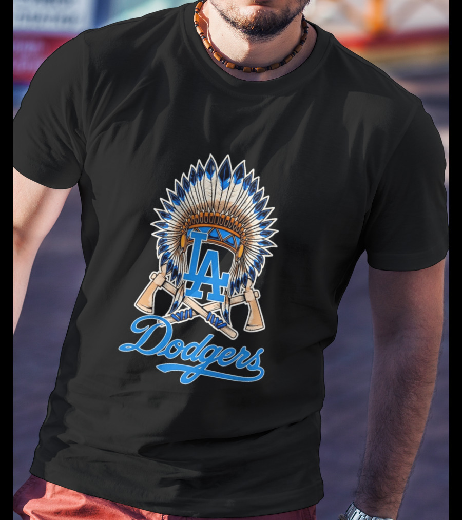 Los Angeles Dodgers Native American Headdress LA T-Shirt