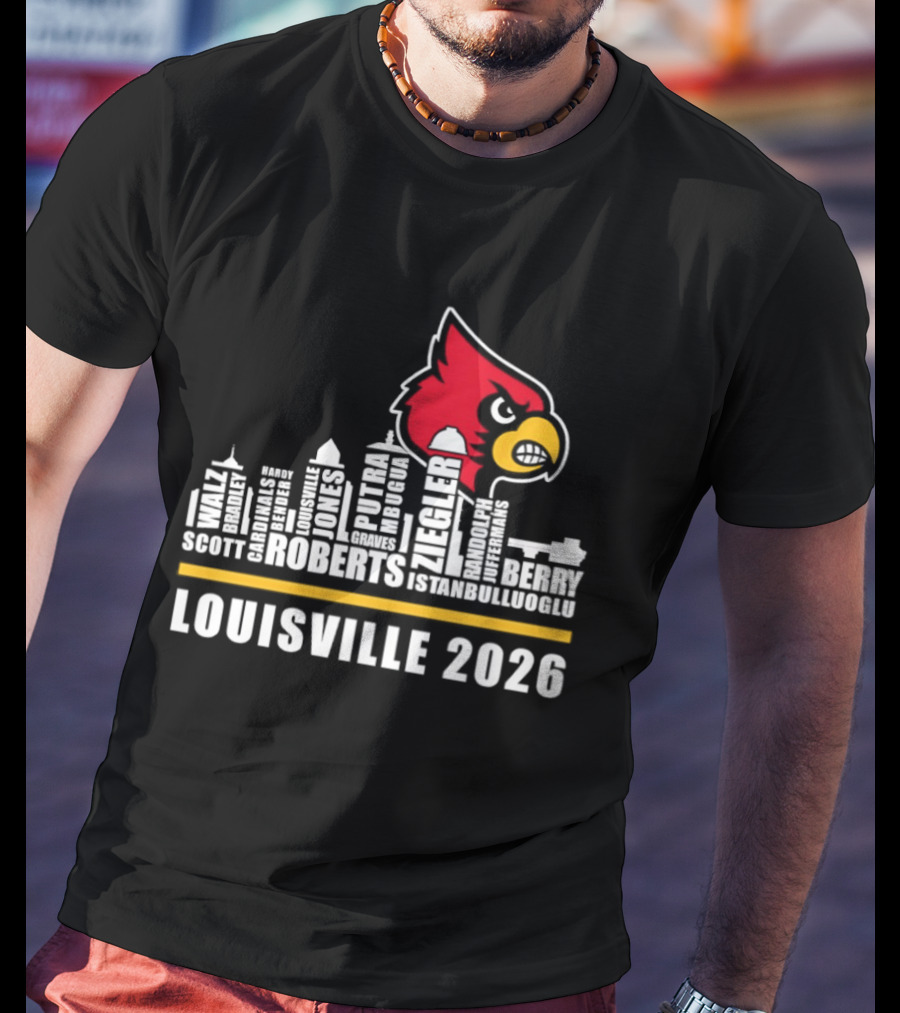 Louisville 2026 Cardinals Skyline Scott Roberts Berry Stephenson T-Shirt