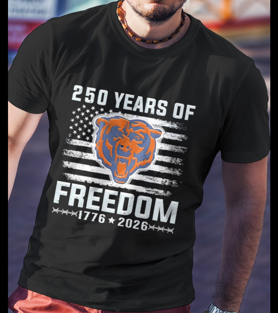 Chicago Bears 250 Years Of Freedom 1776 2026 American Flag T-Shirt