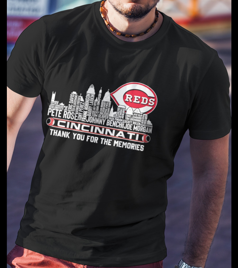 Cincinnati Reds Legends Skyline Thank You For The Memories T-Shirt