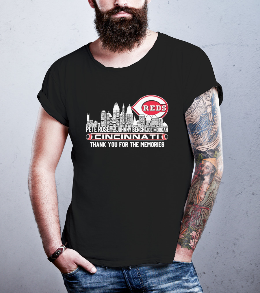 Cincinnati Reds Legends Skyline Thank You For The Memories T-Shirt