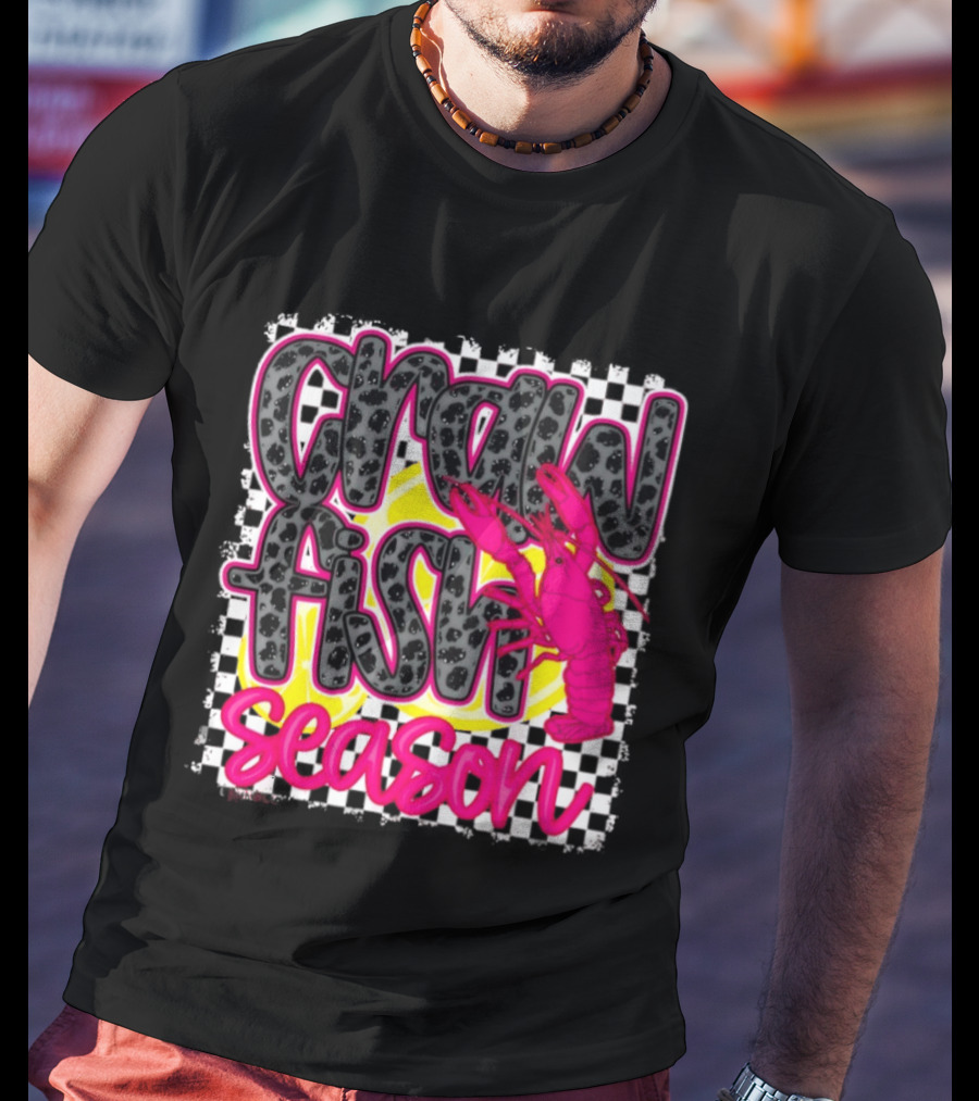 Crawfish Season Pink Lobster Bold Text Fun T-Shirt