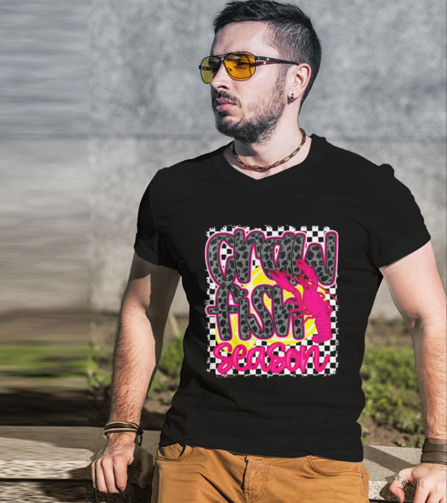 Crawfish Season Pink Lobster Bold Text Fun T-Shirt